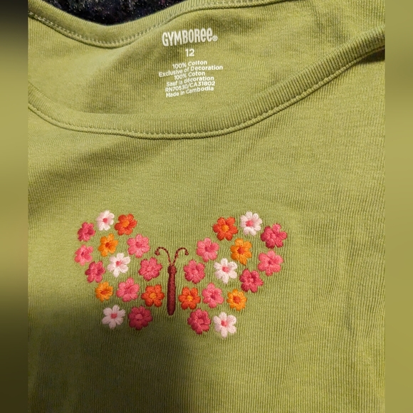 Gymboree Green Butterfly Girls Long Sleeves Shirt- 12 - Picture 2 of 6